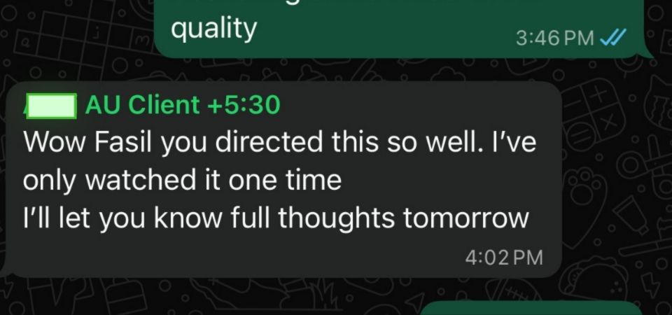 Australian client message praising the direction